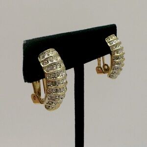 VINTAGE Gold-Tone Crystal Clip-On Earrings